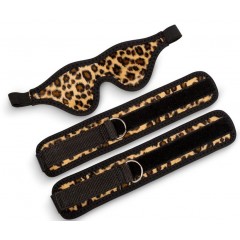 Черно-леопардовый комплект: наручники на липучке и маска без прорезей